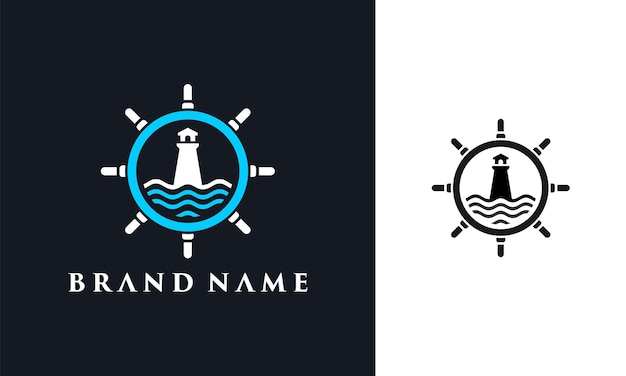 Lighthouse ship rudder sea logo