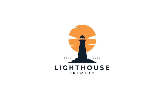 Lighthouse silhouette with sunset logo vector icon design