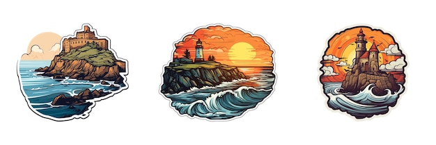 Lighthouse sticker Cartoon vector illustration