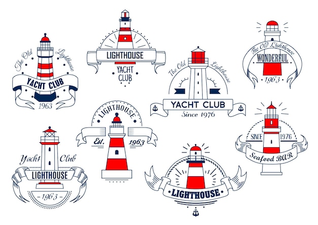 Векторные иконки маяка для яхт-клуба или бара