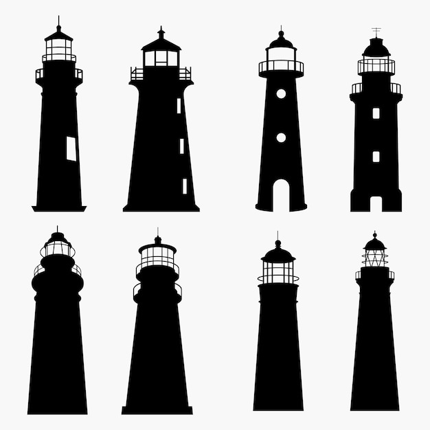 Lighthouse vector silhouette set