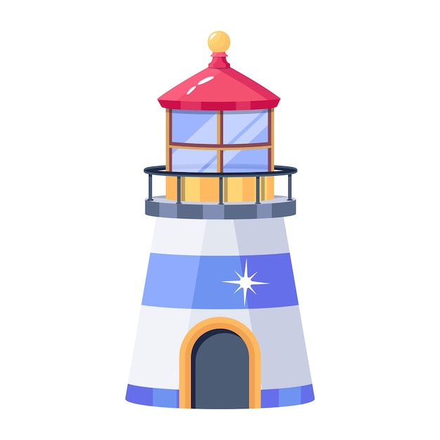 Vector a lighthouse with a blue and white striped roof and a red roof.