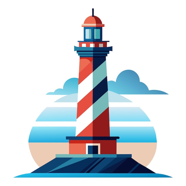 a lighthouse with a red and white striped lighthouse on the bottom