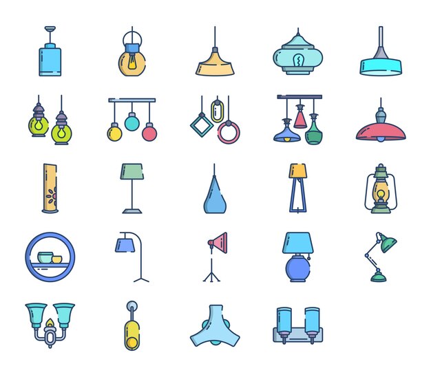 Vector lighting and electric bulb icon set