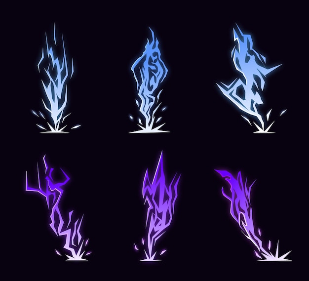 Vector lightning animation set with sparks cartoon lightning effect thunderbolt strike comic sprite asses f