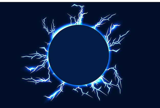 Lightning blue color electric lightning strike during night storm impact crack flash of magical