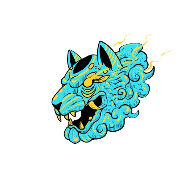 Lightning Blue Tiger Head Vector Illustration