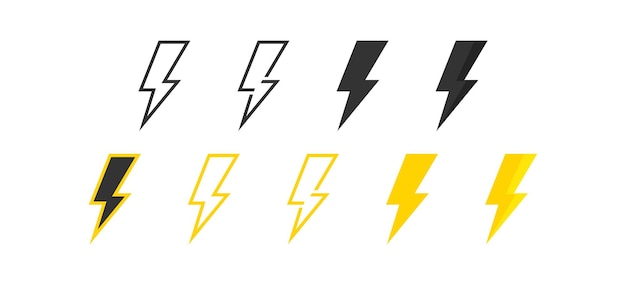 Lightning bolt Electric thunder flash set icon Vector flat illustration