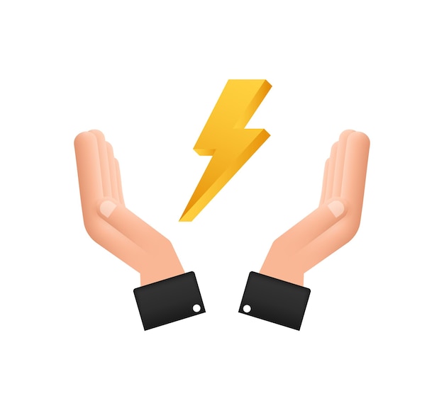 Lightning bolt in hands. Thunder bolt, lighting strike expertise. Vector illustration.