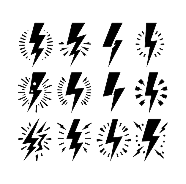 Lightning bolt icon vector set silhouette vector illustration