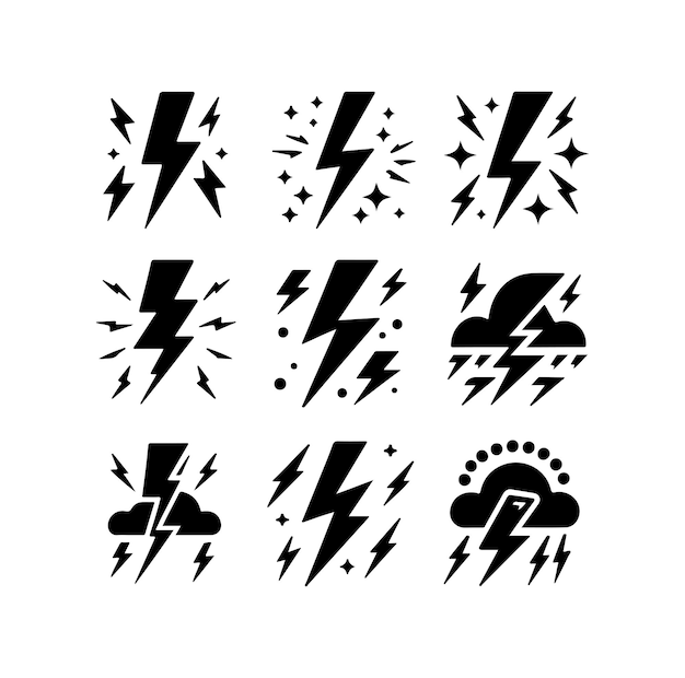 Lightning bolt icon vector set silhouette vector illustration