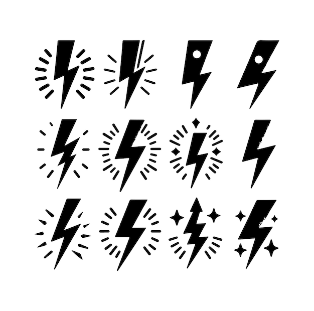 Lightning bolt icon vector set silhouette vector illustration