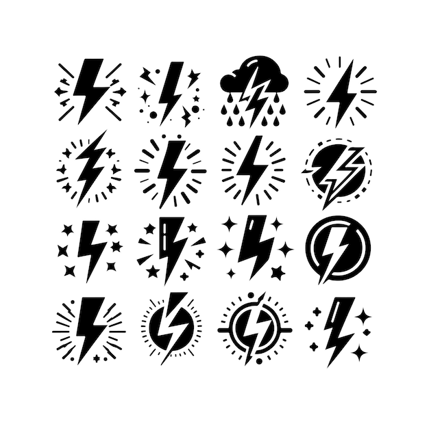 Lightning bolt icon vector set silhouette vector illustration