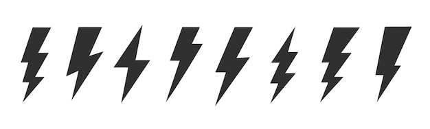 Lightning bolt icons collection Flash symbol thunderbolt Simple lightning strike sign Vector