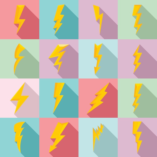 Lightning bolt icons set, flat style