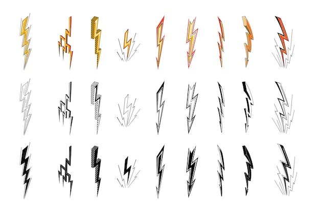 Lightning bolt icons set. Vector illustration