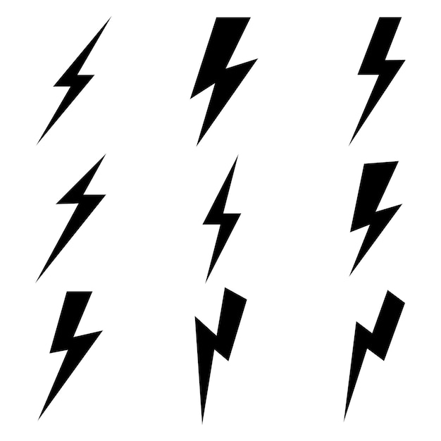 Lightning bolt icons setVector simple icons in flat style Set lightning bolt vector on white backg