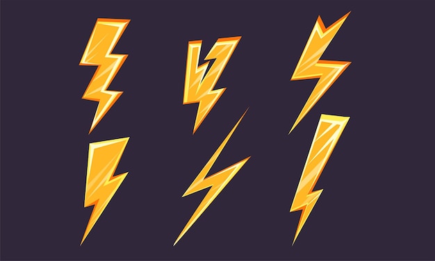 Lightning Bolt Set Heldere donderbolten van verschillende vormen Vector illustratie