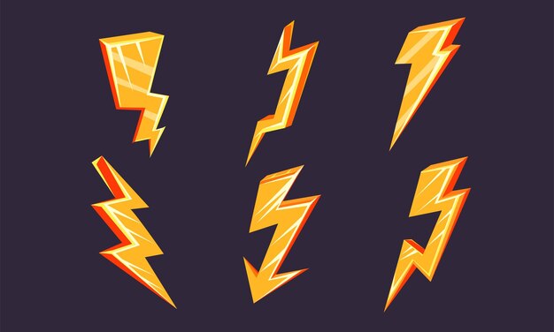 Vector lightning bolt symbols set bright yellow thunderbolts icons vector illustration
