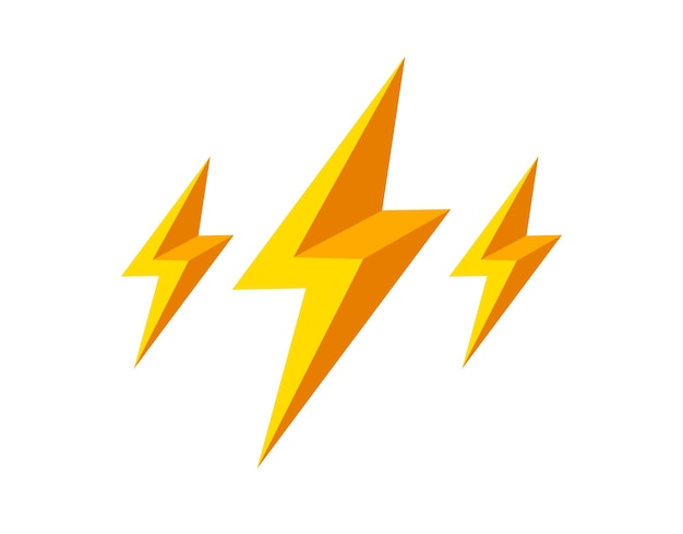 Lightning bolt yellow vector simple flat sign isolated on white, energy or brainstorming concept, bright idea.