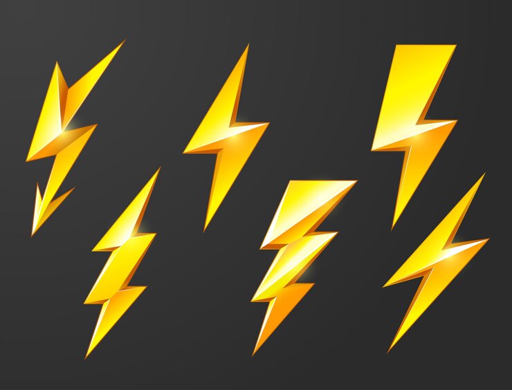 Lightning bolts set thunderbolt and short circuit icons electric discharge and lightning strike vector