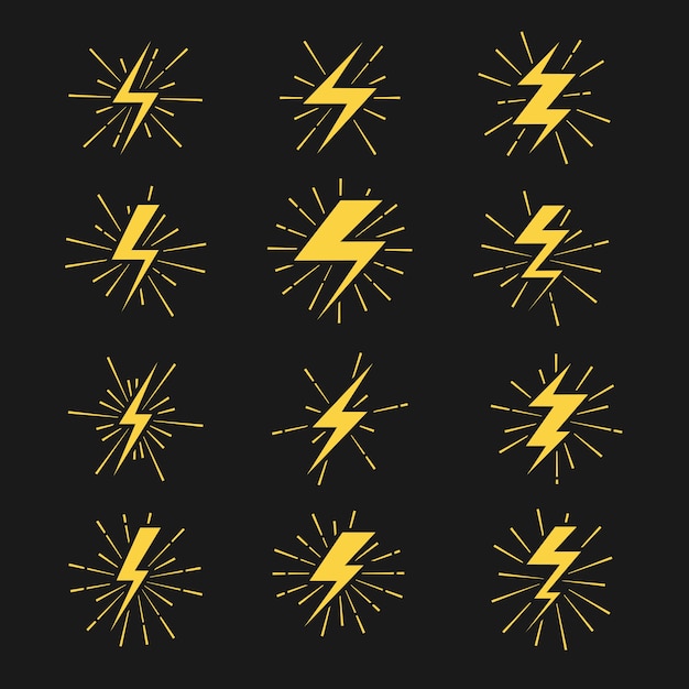 Lightning bolts vector icons set