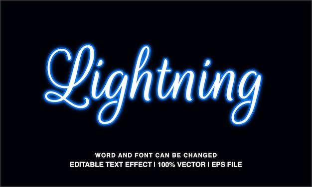 Vector lightning editable text effect template blue neon light futuristic text style