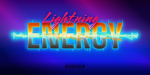 Lightning energy text effect met thema retro realistisch neonlichtconcept voor trendy flyer-poster en bannersjabloonpromotie