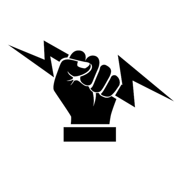 Vector lightning holding in hand black silhouette gesture with a fist pictogram symbol of victory