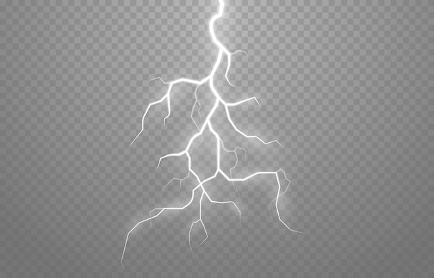 Lightning on an isolated transparent background. Flash of light, lightning png. Thunderstorm png.