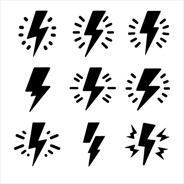Vector lightning monochrome icons set silhouettes vector