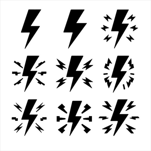 Lightning monochrome icons set silhouettes vector