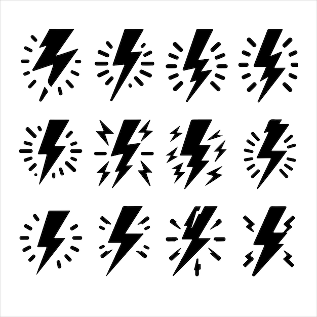 Vector lightning monochrome icons set silhouettes vector