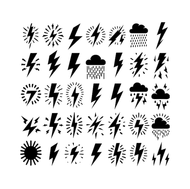 Lightning monochrome icons set