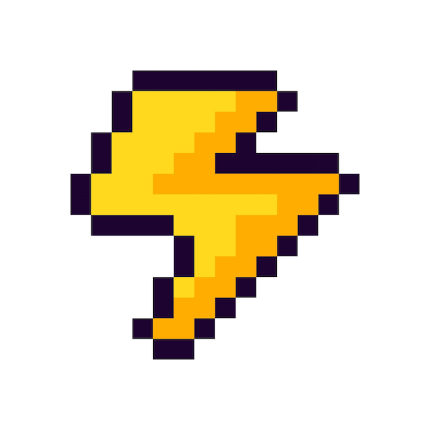 Lightning pixel art gaming item, game pixel lightning.