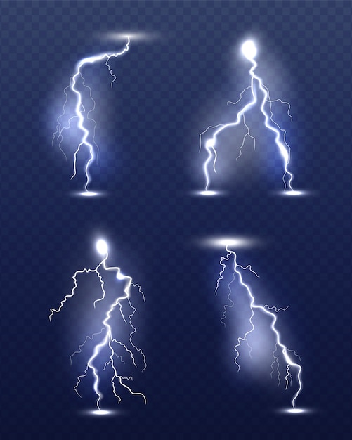 Vector lightning realistic. energy glow special weather storm effects power electricity strike 3d symbols