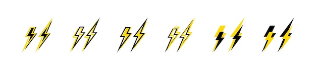 Lightning set for concept design Different styles of drawing lightning blackyellow lightning Vector symbols