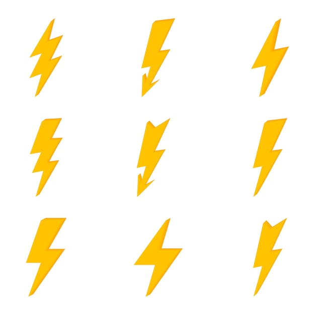 Набор молний flat yellow lightning или коллекция thunderbolt