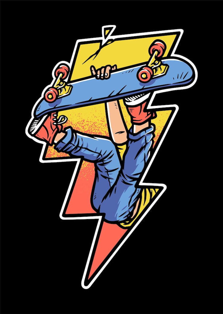 Vector lightning shape with people skateboard