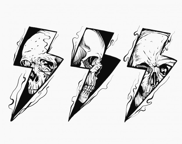 Вектор Молния череп черно-белая иллюстрация