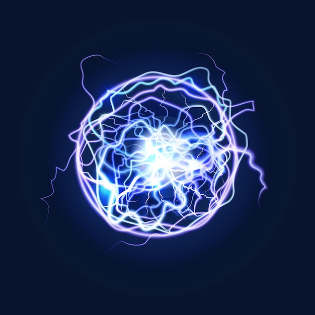 Lightning sphere powerful electrical energy discharge on a dark vector illustration of nerve impulse or magical effect for design