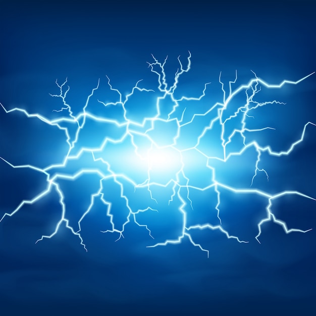 Premium Vector | Lightning storm in blue sky
