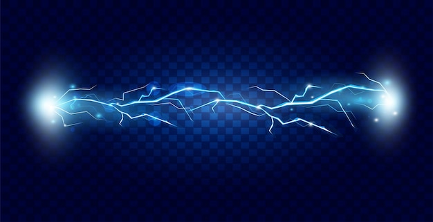 Lightning storm energy thunder power Blue spark shock electric effect bright glowing flash thunderbolt charge light rays Thunderstorm blitz Vector recent 3d illustration