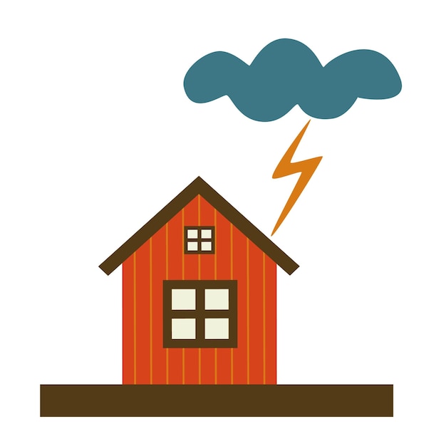 Lightning struck the house Flat vector illustration