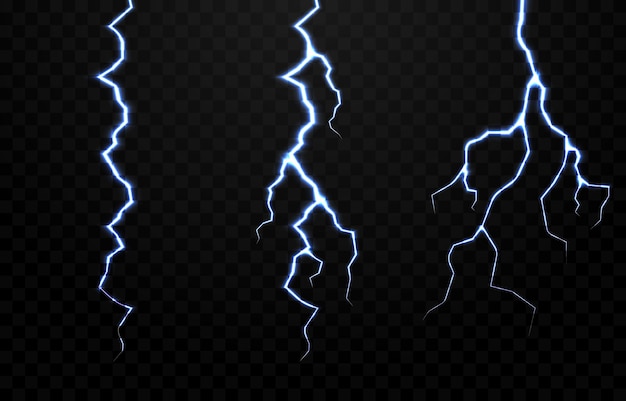 Lightning vector set, lightning png, thunderstorm, lighting, flash. Natural phenomenon, light effect