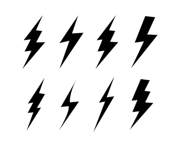 Lightning vector set simple icon storm or thunder and lightning strike isolated from the background