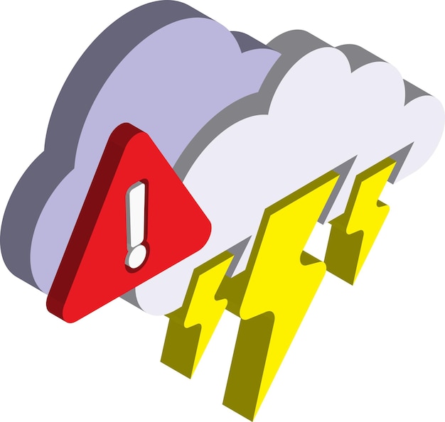 Lightning warning sign illustration in 3D isometric style