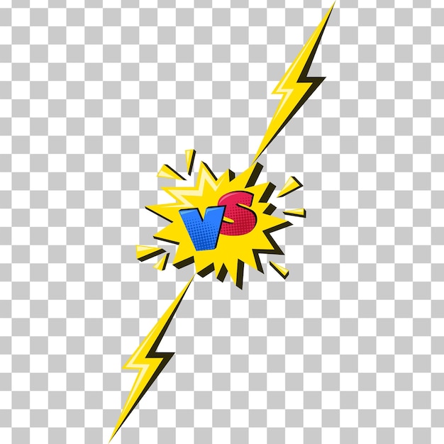 Lightning with versus sign comic challenge symbol with yellow flash and vs letters