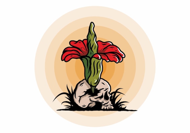 Lijkbloem groeit op de schedelillustratie