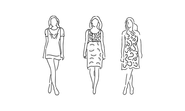 Lijn Art Hand Drawn Vector Fashion Mode Concept